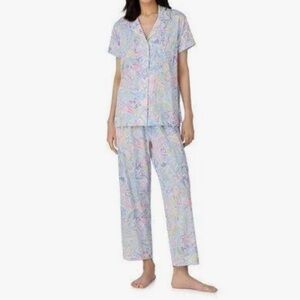 Ralph Lauren Women Sz S Short Sleeve Notch Collar Cropped Pants 2pc Pajama Set
